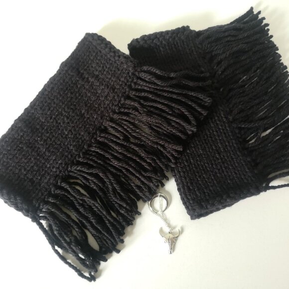 Black Fingerless Fringes Cowgirl Stampede Rodeo Gloves Mittens ArmWarmer - Picture 8 of 9